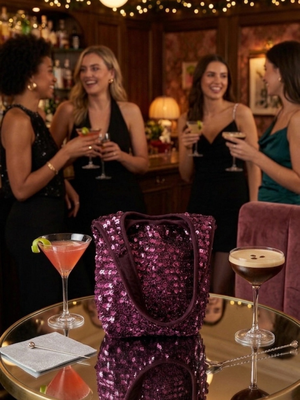 Bueno Plum Sequin Crochet Bag with Plum Lining – Stylish Purse